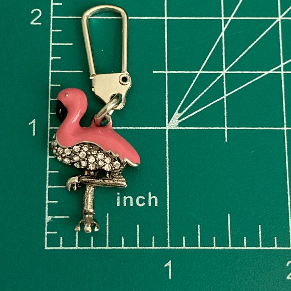 Pink Flamingo Bird Zipper Pull Clip On Purse Charm Backpack Silver Plated Island - Picture 8 of 9